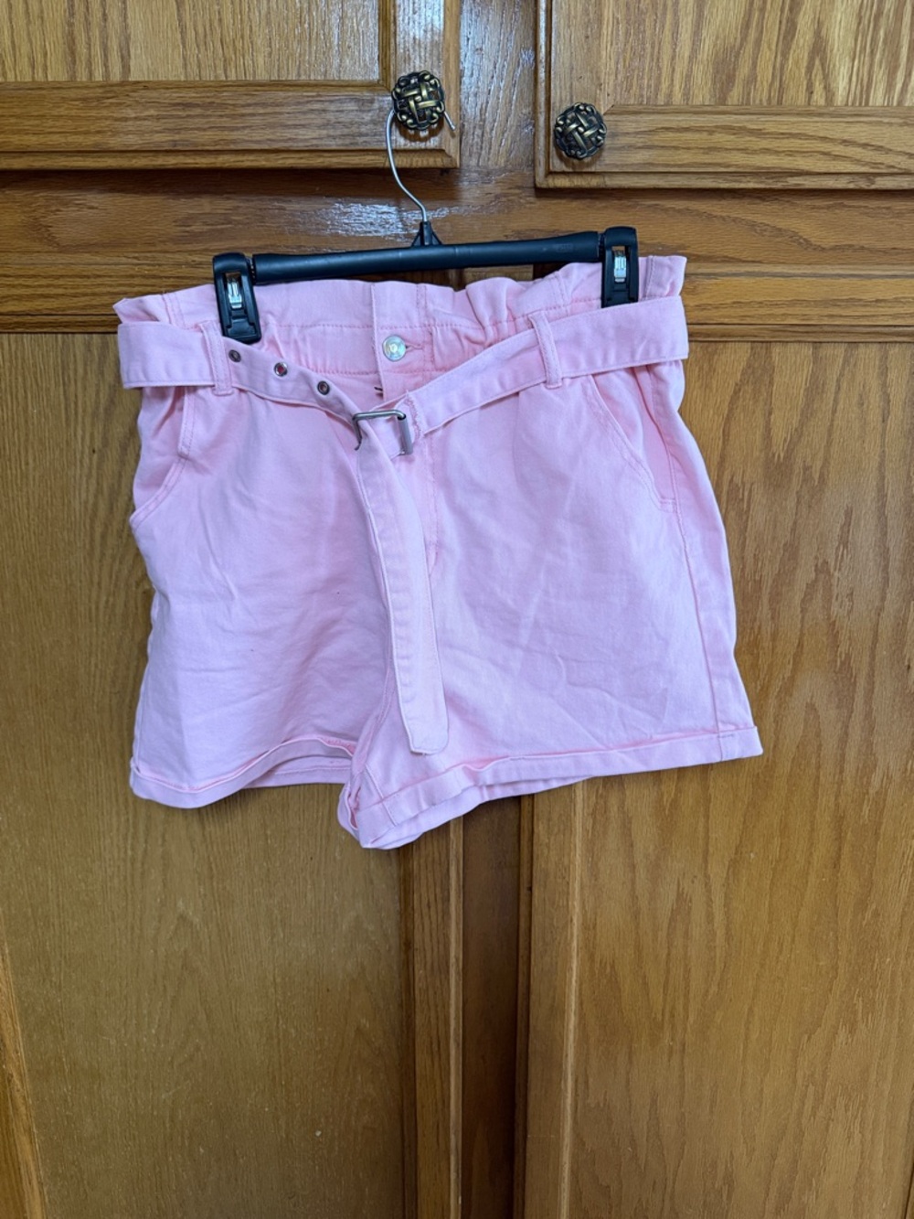 No Boundaries Light Pink High-Waist Paperbag Belted Shorts
